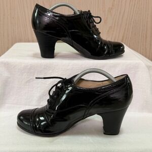 Nine West 8.5M Anastasio Black Patent Lace-Up Oxford Heels career office wingtip